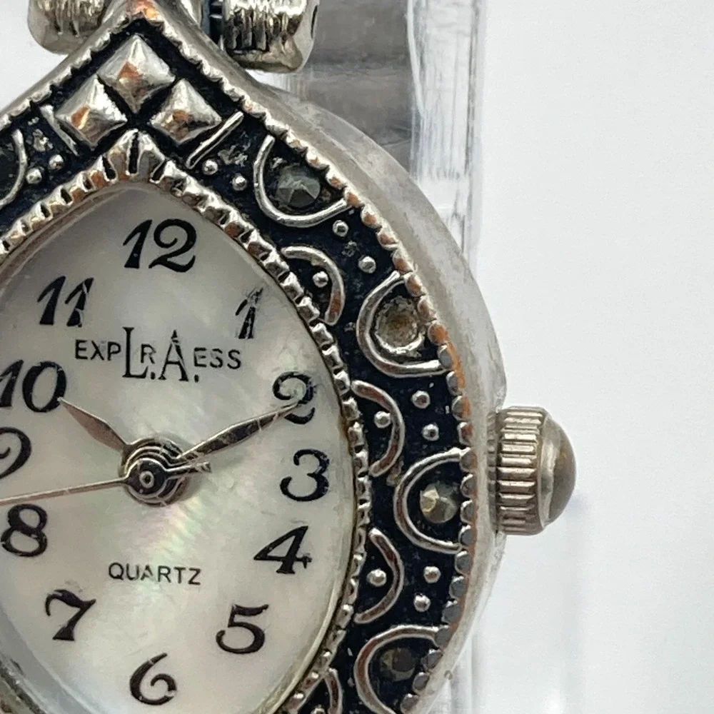 Vtg LA Express Women's Watch MISSING STONE Silver Tone Blue Crystals New Battery